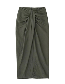 Fashion Green Linen Knotted Skirt