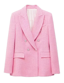 Fashion Pink Textured Double-breasted Pocket Blazer