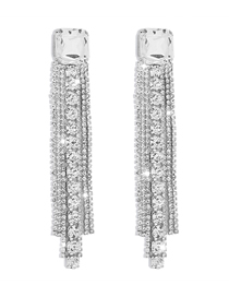 Fashion White K Alloy Diamond Tassel Earrings