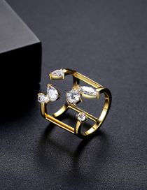 Fashion 18k Gold Brass Diamond Geometric Open Ring
