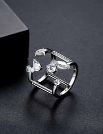 Fashion White Gold Brass Diamond Geometric Open Ring