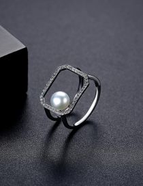 Fashion White Gold Bronze Zirconium Pearl Ring
