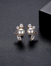 Fashion 18k Gold Copper Zirconium Pearl Stud Earrings