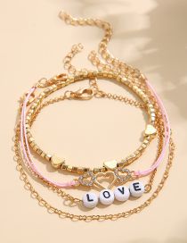 Fashion Gold Alloy Diamond Heart Alphabet Bead Chain Bracelet Set