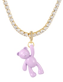 Fashion Light Purple Bronze Zirconium Claw Chain Bear Necklace