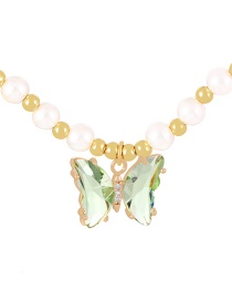 Fashion Green Bronze Zirconium Pearl Beaded Butterfly Pendant Necklace