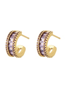 Fashion Purple Copper Inlaid Zirconium C-shaped Earrings