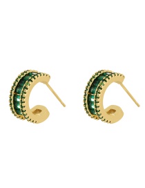 Fashion Green Copper Inlaid Zirconium C-shaped Earrings
