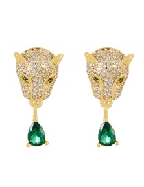 Fashion Gold Zirconium Leopard Head Stud Earrings With Brass Set