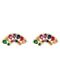 Fashion Color Brass Inset Zirconium Scallop Stud Earrings