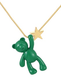Fashion Green Copper Drop Oil Bear Pentagram Pendant Necklace