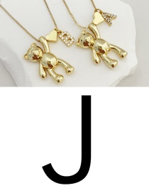 Fashion J Bronze Zirconium 26 Letter Love Bear Pendant Necklace