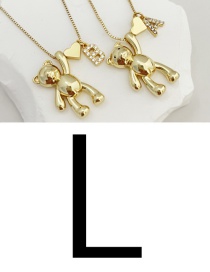 Fashion L Bronze Zirconium 26 Letter Love Bear Pendant Necklace