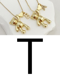 Fashion T Bronze Zirconium 26 Letter Love Bear Pendant Necklace