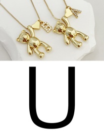 Fashion U Bronze Zirconium 26 Letter Love Bear Pendant Necklace
