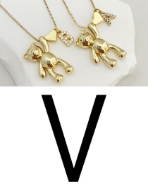 Fashion V Bronze Zirconium 26 Letter Love Bear Pendant Necklace