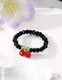 Fashion Red Cherry Black Bead Stretch Ring Clear Crystal Beaded Cherry Ring
