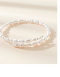 Fashion White Faux Pearl Beaded Wrap Bracelet