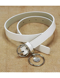 Fashion Smiley White Faux Leather Smiley Ring Wide Belt