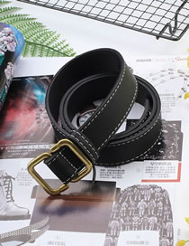 Fashion Black Wide Belt With Square Buckle Without Holes