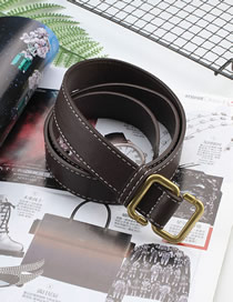 Fashion Brown Wide Belt With Square Buckle Without Holes