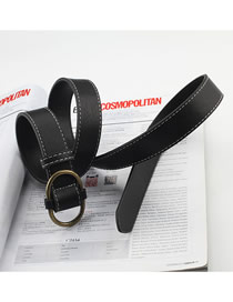 Fashion Black Faux Leather Metal Buckle Wide Belt
