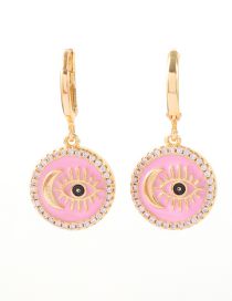 Fashion Pink Bronze Diamond Drop Oil Eye Moon Round Earrings