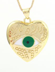 Fashion Green Copper Gold Plated Oil Eyes Heart Necklace