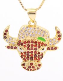 Fashion Green Brass Gold Plated Zirconium Bull Head Necklace