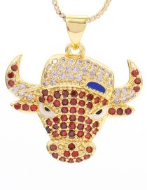 Fashion Blue Brass Gold Plated Zirconium Bull Head Necklace