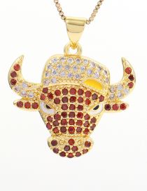 Fashion Yellow Brass Gold Plated Zirconium Bull Head Necklace