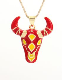 Fashion Red Copper Drop Oil Bull Head Necklace