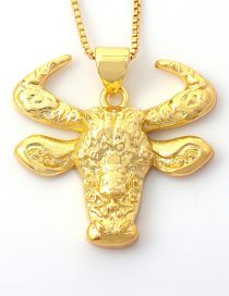 Fashion 7# Brass And Diamond Bull Head Necklace