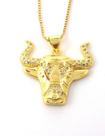 Fashion 6# Brass And Diamond Bull Head Necklace