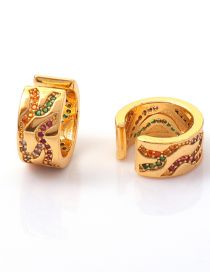 Fashion Color Brass Gold Plated Zirconium Round Earrings