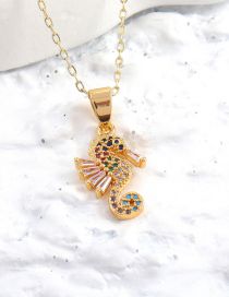 Fashion Gold Zirconium Seahorse Necklace In Gold Plated Copper
