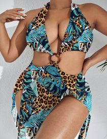 Fashion Green Leopard Print Polyester Print Halter V-neck Cutout One Piece Swimsuit