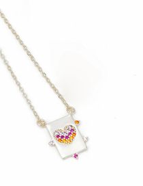 Fashion Steel Color - Love Titanium Steel Diamond Heart Square Necklace