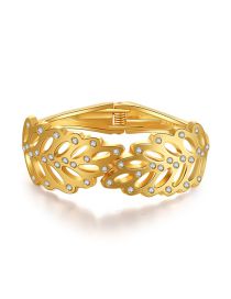 Fashion Gold Alloy Diamond Leaf Open Bracelet