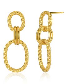 Fashion Gold Copper Gold Plated Hollow Twisted Twist Double Buckle Stud Earrings