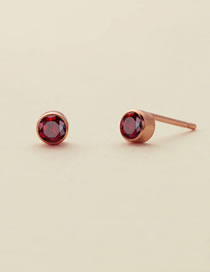 Fashion January Red - Rose Gold Titanium Gold Plated Diamond Round Stud Earrings