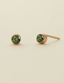 Fashion May Green-gold Titanium Gold Plated Diamond Round Stud Earrings