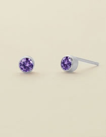 Fashion June Purple-steel Titanium Gold Plated Diamond Round Stud Earrings
