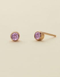 Fashion October Pink-gold Titanium Gold Plated Diamond Round Stud Earrings