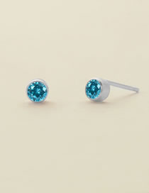 Fashion December Lake Blue-steel Color Titanium Gold Plated Diamond Round Stud Earrings