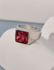 Fashion Red-silver Alloy Set Square Diamond Ring