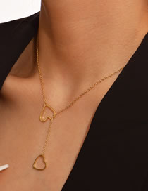 Fashion 7# Solid Copper Geometric Heart Tassel Necklace