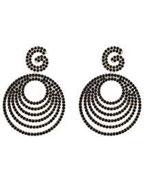 Fashion Black Alloy Diamond Round Stud Earrings