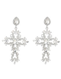 Fashion Silver Alloy Diamond Cross Stud Earrings