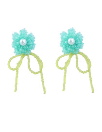 Fashion Green Rice Beaded Braided Colorblock Floral Stud Earrings